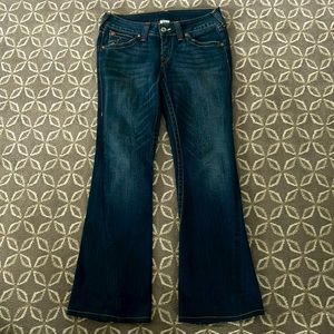 Low rise Jeans, dark denim flared with stretch